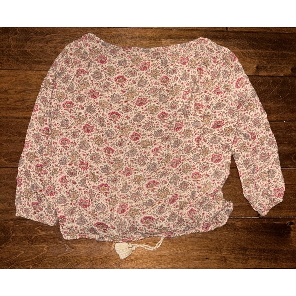 Ralph Lauren Denim Supply Women Small Floral Boho Shirt Tassel Tie Blouse Top - Picture 4 of 6